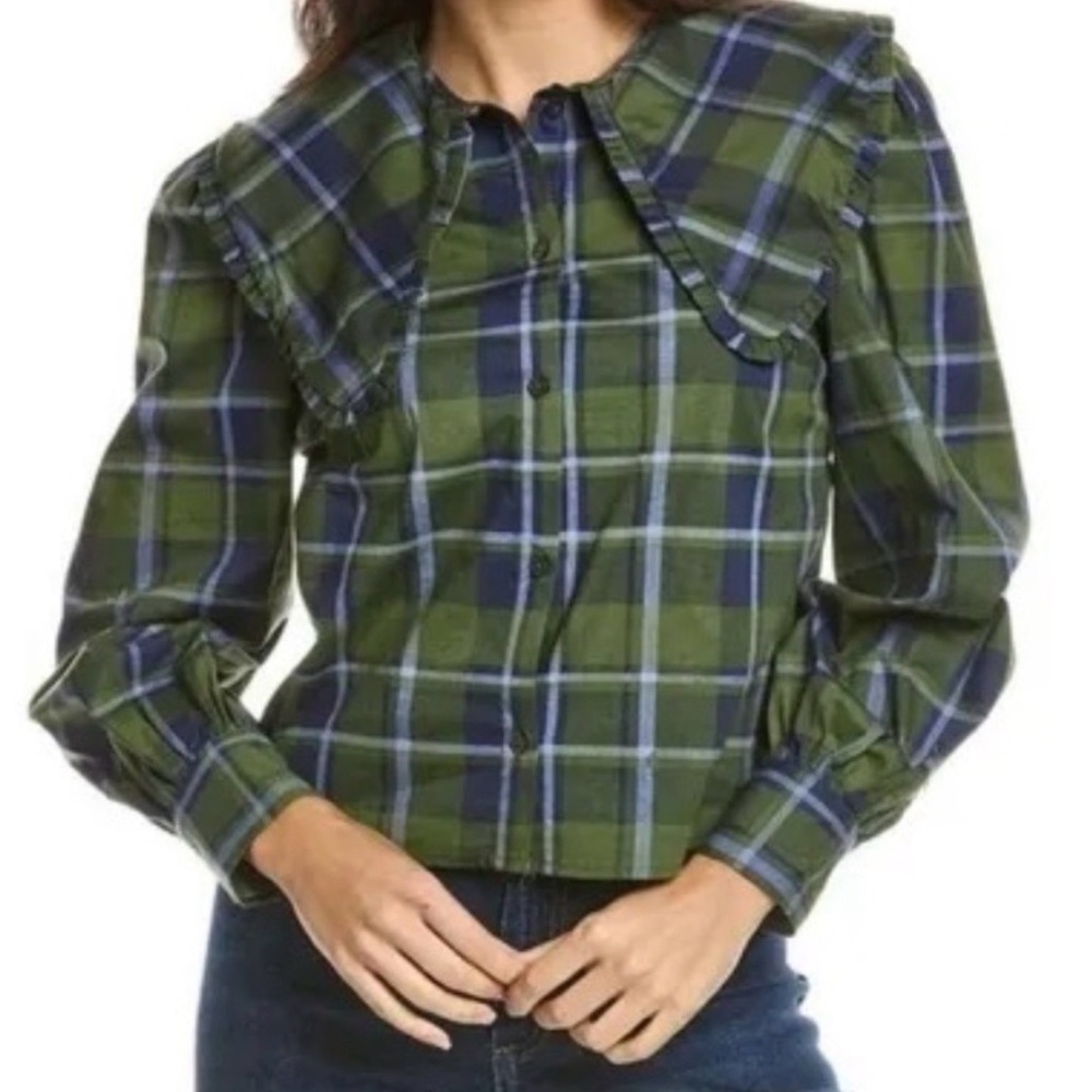 WeWoreWhat Green and Blue Plaid Button Down Shirt